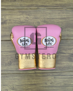 ถุงมือชกมวยแบบเต็มนิ้วทำจากหนังแท้สีชมพูและสีทองปรับได้สายรัดข้อมือใช้ได้ทั่วโลกปรับแต่งได้ - Product Image 5