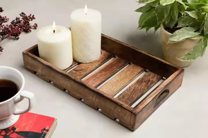 Plateau de service en bois fait à la main Plateau en bois naturel élégant avec poignées Plateau pour la décoration intérieure Utilisation par décor impex - Product Image 5