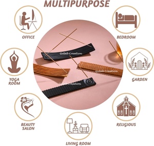 Plateau porte-bâton décoratif en bois noir courbé à la main pour l'aromathérapie et la méditation - Product Image 2