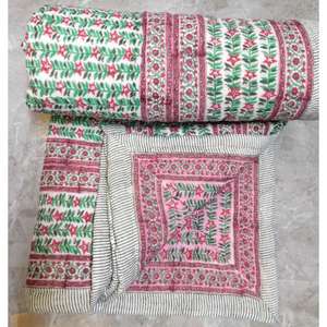 Edredón de algodón rajai jaipuri sanganeri rajai bloque hecho a mano impreso invierno manta cálida exportación fabricante - Product Image 6