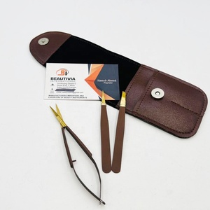 Ciseaux professionnels à ressort et pinces à épiler pour sourcils, outil de toilettage des cheveux, marron mat avec étui, outils de beauté en acier inoxydable - Product Image 5