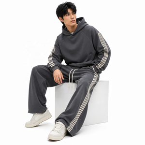 Ensemble de survêtements rayés pour hommes, pantalon large et sweat à capuche oversize, streetwear personnalisé, vente en gros OEM/ODM, mode urbaine décontractée USA - Product Image 4