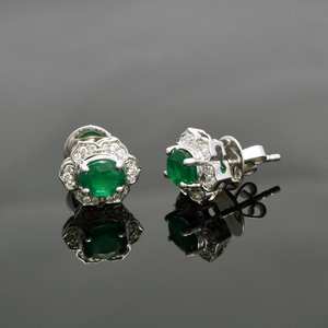 ต่างหูสตั๊ดมรกต zambian 925สีขาว zircon Halo สีขาวเงินสเตอร์ลิง14K ชุบทองเครื่องประดับหรูหรา - Product Image 3