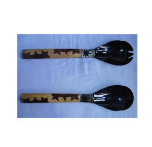 Ensemble de 2 cuillères à tête de corne à poignée en résine design couverts faits à la main pour salade vaisselle de table outils à usage quotidien - Product Image 6