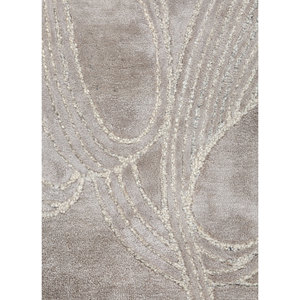 Tapis Infini abstrait en laine et viscose tufté à la main, gris et noir, Tra-15069, pour adolescents, pour l'entrée, le couloir ou le salon - Product Image 3