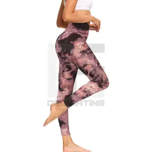 Legging sublimasi desain wanita, Legging Fitness desain kustom mulus bernafas pinggang tinggi Push Up