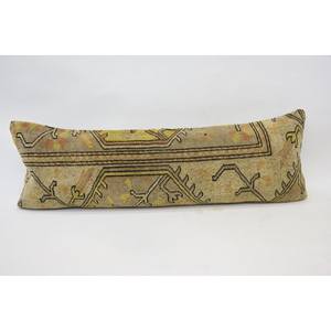 Luxury Bohemian Kantha Patterned Wool <b>Pillow</b> 16x48 Inch Beige Woven Floral Square Design for Living Room Bedding for <b>Christmas</b> - Product Image 1