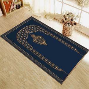 Alfombra de Oración Azul Marino: Detalles Dorados, Impresión 3D, Fácil de Limpiar, Alfombra Delgada No Tejida - Product Image 2