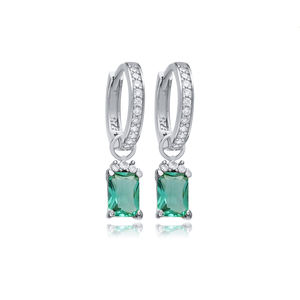 Paraiba CZ Stone Rectangle Dainty <b>Hoop</b> Dangle Earrings 925 <b>Sterling</b> <b>Silver</b> Jewelry Wholesale Handcrafted Turkish Jewellery - Product Image 5