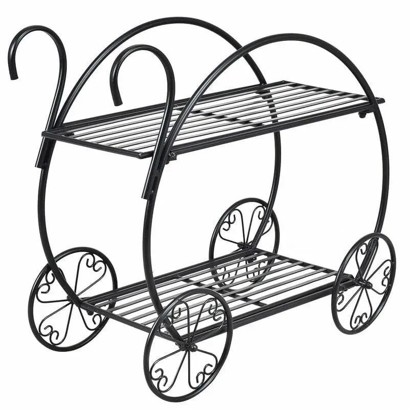 Metal Plant Stand Rack 2 Tier Indoor Multiple Flower Planter Pot Holder Shelf with Wheels Garden Cart for Flowers Arrangement