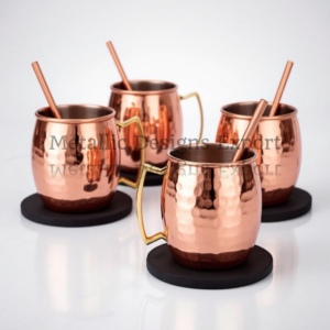 Ensemble de verres en métal Mule de Moscou en cuivre martelé de qualité supérieure de 16oz Poignées en laiton chic Ensemble de 4 écologiques pour boire - Product Image 6