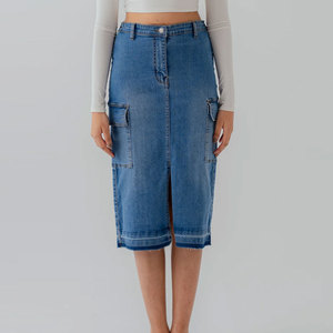 กระโปรงผ้ายีนส์แฟชั่นสตรีทรงพอดีตัวปกติสำหรับฤดูหนาว - Product Image 3