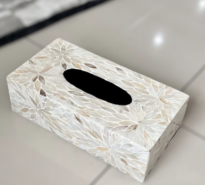 Cajas de pañuelos con incrustaciones de madreperla azul a rayas de diseño elegante, caja de pañuelos MDF para almacenamiento de papel hecha a mano de La India - Product Image 4