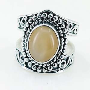 Navya <b>Craft</b> 925 Solid Sterling Silver Peach Moonstone Handmade Women's <b>Ring</b> Bezel Setting Inlay Sizes 4 to 13 (US) - Product Image 2