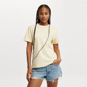 Vente en gros couleur unie personnalisée Longline Summer Fashion O Neck Short Sleeve Regular Fit Lightweight 180 Gsm T-shirts pour femmes - Product Image 1