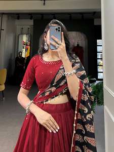 Designer Collection Pure Cotton Maroon Lehenga Choli Set Traditional for Navratri <b>Gota</b> Patti Touch Real Mirror Hand Work Wedding - Product Image 3