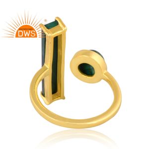 Latest Trending Sterling Silver 18K Gold Plated Natural Malachite Gemstone <b>Adjustable</b> <b>Ring</b> Demi Fine Jewelry Manufacturer - Product Image 4