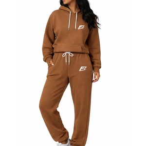 Custom <b>Women</b> 100% Cotton <b>Fleece</b> Hooded Tracksuit Sets Oversized Sweatshirt & Jogger <b>Pants</b> Casual Wear OEM Wholesale - Product Image 1