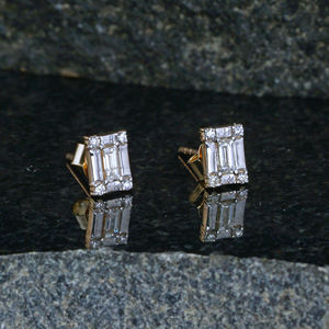 ของแข็ง4พันทองที่ทำด้วยมือผลักดันกลับมินิมอลสตั๊ดต่างหูเครื่องประดับเพชรของขวัญสำหรับเธอ8X10มิลลิเมตร - Product Image 5