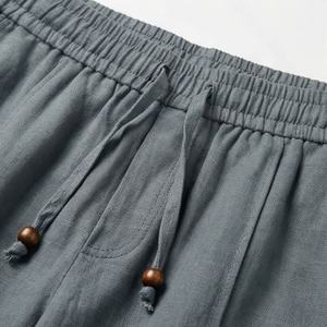 Anti-Wrinkle Man Trouser Plain Dyed Sand <b>Linen</b> Pants Elastic Waist Button Fly Zippered Side Pocket Sewn Pleats Customized Colo - Product Image 4