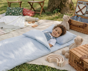 Foldable Baby Sleeping <b>Mat</b>-Organic Natural Cotton Fabric Striped Pattern All-Season Use Removable Washable Portable <b>Roll</b>-Up Kids - Product Image 6