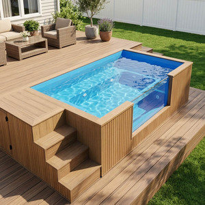 Piscina de Spa Pequeña de Fibra de Vidrio Personalizada para Uso Residencial en Exteriores con Acabado de Madera, Piscina Elevada - Product Image 3
