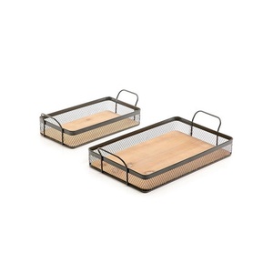 Bandeja de servicio redonda de madera de gran tamaño con mango de metal para restaurante, bandeja de servicio de comida y bebida personalizada hecha a mano - Product Image 3