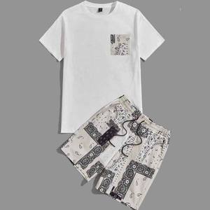 Camisetas estampadas personalizadas de peso pesado para hombre, conjuntos de pantalones cortos para correr, ropa de calle transpirable, Conjunto de camiseta de precio barato para hombre OEM - Product Image 4