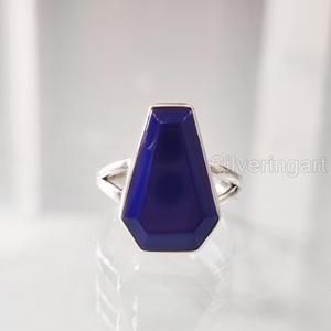 Anillo de Plata de Ley 925 Hecho a Mano para Mujer con Lapislázuli Natural en Forma de Ataúd, Gema del Mes de Nacimiento de Septiembre, Regalo Oriental de San Valentín - Product Image 1