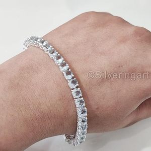 Pulsera de mujer Piedra preciosa aguamarina natural Piedra natal de marzo Regalo de Navidad Joyería hecha a mano Pulsera de plata esterlina 925 - Product Image 6