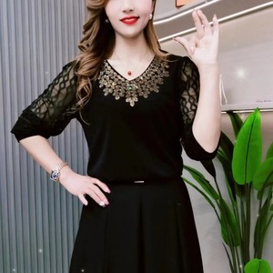 เสื้อยืดคอกลมแขนสั้นสำหรับผู้หญิงเข้ารูประบายอากาศได้ดีเสื้อยืดแฟชั่นใส่สบายเรียบง่ายสำหรับฤดูร้อน - Product Image 5