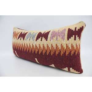 Almohada de lana Kilim geométrica Vintage roja 12x24 pulgadas patrón Floral y de hojas de lujo cojín decorativo tejido 18x18 tamaño - Product Image 4