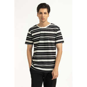 <b>Men's</b> Regular Fit Breathable Anti-Wrinkle Oversize <b>Short</b> <b>Sleeve</b> Black-<b>White</b> Solid Pattern Custom Label 260 Gsm Knitted T-<b>Shirt</b> - Product Image 3