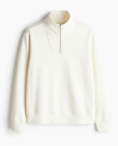 Sweat-shirt à fermeture éclair d'hiver pour homme Coupe régulière T-shirt à manches longues en coton polyester Col montant Épaule tombante Beige fade - Product Image 2