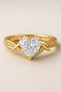 Women's 18KT Solid Yellow Gold Infinity Heart <b>Ring</b> with Pave Shoulder and <b>Crown</b> Heart Cut Diamond IGI Certified for Engagement - Product Image 2