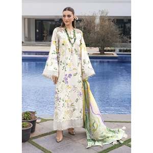 Women's <b>Chiffon</b> Embroidered 100% Cotton Breathable Crimson 3PC Lawn Digital Print Shirt Dupatta & <b>Trousers</b> Set BIC-025 - Product Image 2