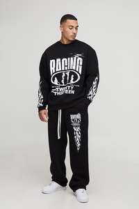 Couleur noir Boxy homme pantalons de survêtement et sweat-shirt ensemble Streetwear surdimensionné survêtement lourd plus grand évasé Baggy survêtements - Product Image 2