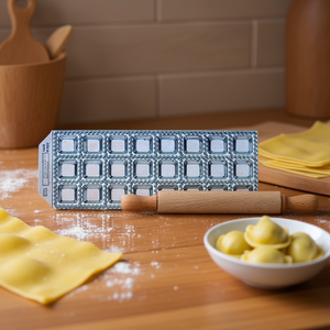 RAVIOLCASA Silver 20074 10B Risoli 24-Hole Ravioli Mold Wooden Roller <b>Pasta</b> Tools - Product Image 3