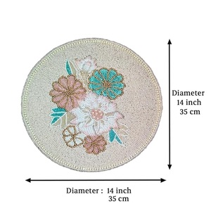 Handcrafted Cream <b>Blue</b> Pink Beaded Round Placemat for Dining <b>Table</b> for Wedding & Christmas Decorations Family Gatherings - Product Image 3
