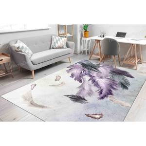 Alfombra con estampado de plumas moradas y grises, alfombra moderna contemporánea, alfombra de chenilla - Product Image 4