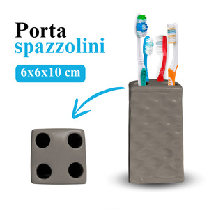 Set di 4 accessori da bagno in ceramica grigia e Beige, tra cui Dispenser sapone portasapone porta dentifricio vetro - Product Image 2