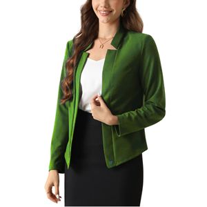Blazer de oficina de mujer tejido con patrón sólido de manga larga con frente abierto para negocios y trabajo - Product Image 1