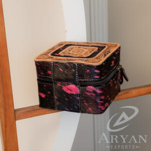 Boîte à bijoux occidentale en cuir repoussé à la main cheveux sur bijoux en cuir véritable métallique coffre-fort boîte à bijoux de haute qualité pour femmes - Product Image 4