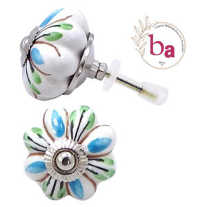 Perillas de cerámica de flor de melón blanco moderno con herrajes de níquel para manijas de armario y cajón, uso de tocador de dormitorio, cocina y baño - Product Image 1