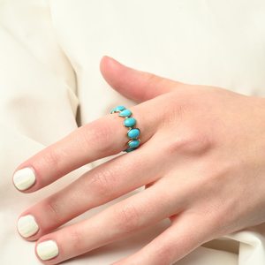 Anillo de banda de eternidad turquesa auténtica 100% hecho a mano personalizado de fábrica, anillos de banda apilables de oro amarillo puro de 18 quilates, joyería para mujer - Product Image 2