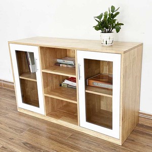 Contemporary 120x40x75cm Low Filing Cabinet with Glass Doors Natural Wood THS68062 for Office or Workshop Iron Panel Material - Product Image 5
