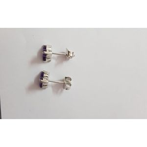 Shah Gems' Trendy Natural Amethyst <b>Stud</b> Earrings for Women 925 Sterling <b>Silver</b> 14K 18K Gold Rose Gold Diamond Flower Pattern - Product Image 3