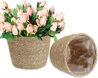 Pots et jardinières en jonc de mer tressés à la main, style floral, avec doublures en plastique