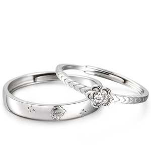 Jeulia One Love Little Prince & Rose <b>Adjustable</b> Sterling <b>Silver</b> Couple <b>Rings</b> - Product Image 1