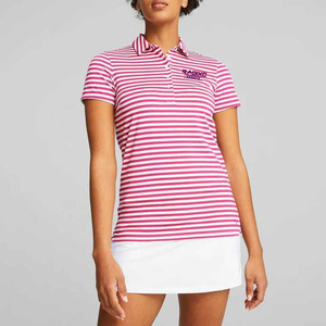 Camisetas de polo ajustadas de secado rápido para mujer, camisetas de Polo a rayas de golf de longitud corta al por mayor, logotipo sin mangas de poliéster estampado - Product Image 1